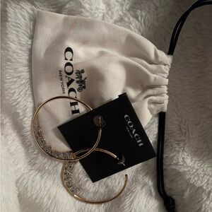 Coach Gold Hoop Earrings with Crystal Accents